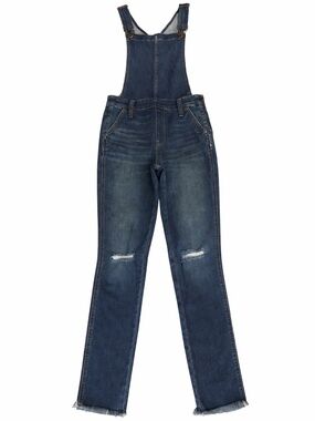 Madewell Denim Overalls XS Distressed Raw Hem Medium Wash Bib Jeans